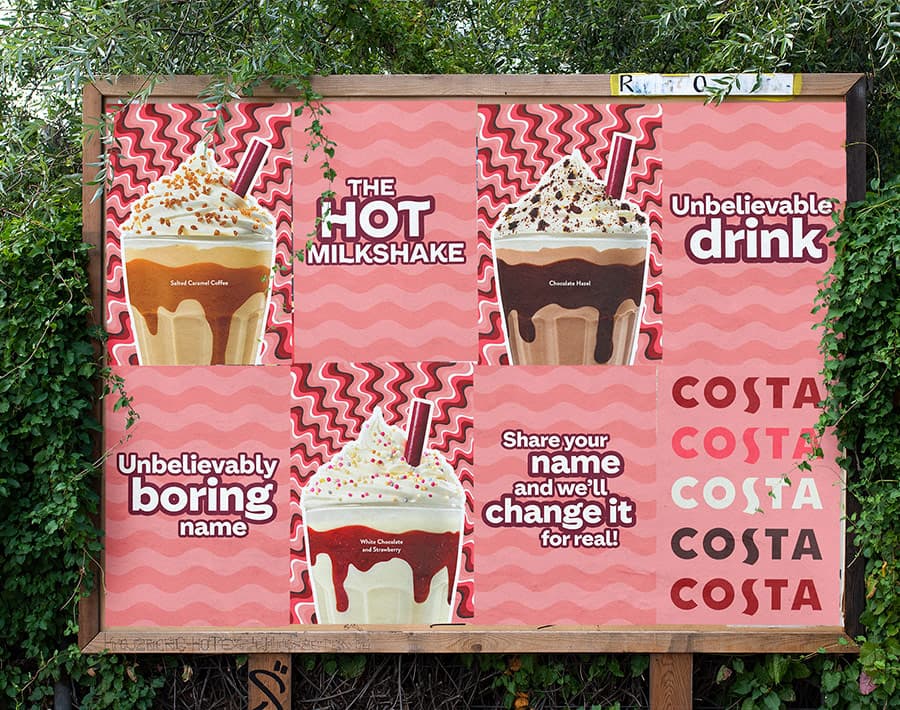 Costa Coffee launches social campaign featuring comedian John Robins, inviting public to rename new 'Hot Milkshake' range